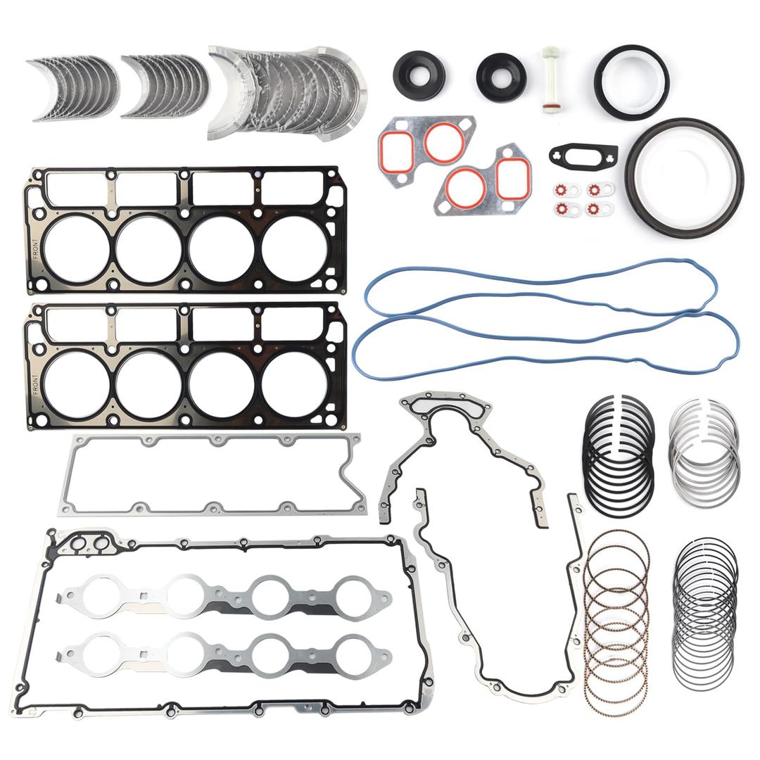 SAOKNCE Engine Rebuild Re-Ring Bearings Kit w/Gasket Bolt Compatible with 1999-2017 GM Chevrolet GMC Gen III 4.8L 5.3L 6.0L Replace# 12558178