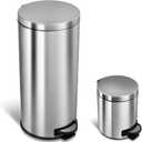 Ninestars CB-SOT-30-1/5-1 Step-on Trash Can Combo Set, 8 Gal 30L & 1.2 Gal 5L, Stainless Steel Base (Round, Stainless Steel Lid), 8 Gal & 1.3 Gal