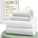LANE LINEN 100% Organic Cotton King Size Sheets Set, Soft & Comfy All Season Breathable Sheets King Size, Percale Weave Fully Elasticized Eco Friendly Naturally Cooling King White Bed Sheets, White