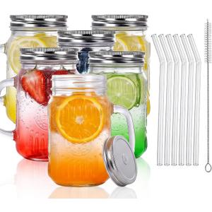 DaYammi Mason Jars with Lids and Straws, 6 Pack 16 Oz Glass Cups for Cold Beverages, Juice, Smoothies, Iced Coffee, Cocktails Leak-Proof Drinking Glasses with Sealed & Straw Lids, Clear