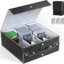 Budding Joy Card Storage Box for Trading Cards 1800+ with Small Case, MTG Commander Deck Box with Portable Handle, Magnetic Deck Case Fit for Top Loader TCG, PTCG, Magic, Sports Cards, Black Grey (3 Rows)