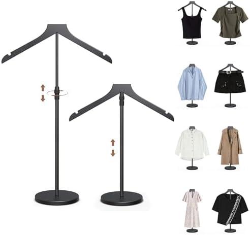 2 Pack Shirt Display Stand, 18-34 Inch Height Adjustable Mannequin Torso for Vendors Shop, More Stable Dress Form Mannequin Stand Clothes Rack, T Shirt Display Holder Jacket Coat Hanger, Black