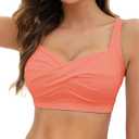 Women's Twist Front Bikini Top Large Bust Sporty Padded Swimsuit Bathing Suit Tops Only (Pink, L)