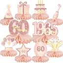 4 x 10PCS 60th Birthday Decorations Centerpieces for Table Decorations, 2025 Vintage 1965 Honeycomb Table Topper Back in 1965 Birthday Party Decoration for Women (Rose Gold & Black, 60 Years)