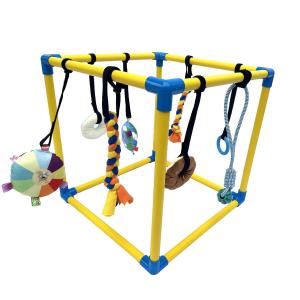 Dewonch Puppy Play Gym with 8 Hanging Toys, Small Dogs Indoor Jungle Gym, PVC Frame with Bungee Straps Enrichment Activity Center