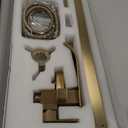 BWE Brushed Gold Freestanding Bathtub Faucet with Handheld Shower Head Single Handle Floor Mounted Tub Filler Waterfall Tub Spout Solid Brass Construction Bathtub System Brushed Gold