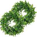 LSKYTOP 2 Pcs Boxwood Wreath Round Wreath Artificial Wreath Green Leaves Wreath Door Wall Window Decoration,11Inch/PC
