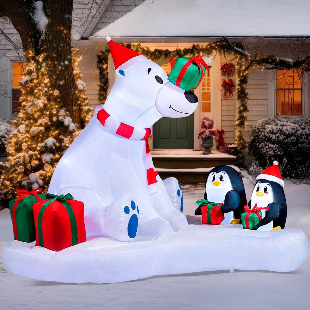 Joiedomi 6 FT Long Christmas Inflatable Decoration Polar Bear & Penguins with Build-in LEDs, Blow Up Inflatable for Christmas Party Indoor, Outdoor, Yard, Garden, Lawn Dcor, Holiday Season Decoration