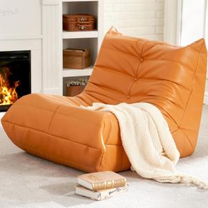 Hobestluk Bean Bag Chair Giant Bean Bag Sofa Memory Foam Bean Bag Couches for Adults, Leather Bean Bag Chairs for Living Room Bedroom Dorm Office (Orange)