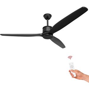 60" Large Ceiling Fan with Remote, Outdoor Flush Mount Low Profile Ceiling Fan for Patios Bedroom Kitchen Living Room, 3 Wooden Blades, 6 Speeds, Quiet Reversible Motor, No Light