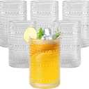 15oz Hobnail Drinking Glasses Set of 6,Clear Vintage Glassware Embossed Water Tumbler,Cocktail Glass Cups for Beer,Whiskey,Juice and Various Mixed Drinks