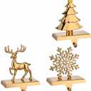 GengGeng 3PCS Christmas Stocking Holders for Fireplace Set of 3,Christmas Weighted Stocking Hanger Hooks for Mantle- Traditional Tropical Stockings Holder for Mantle/Fireplace(Antique-Color 3 Pack)