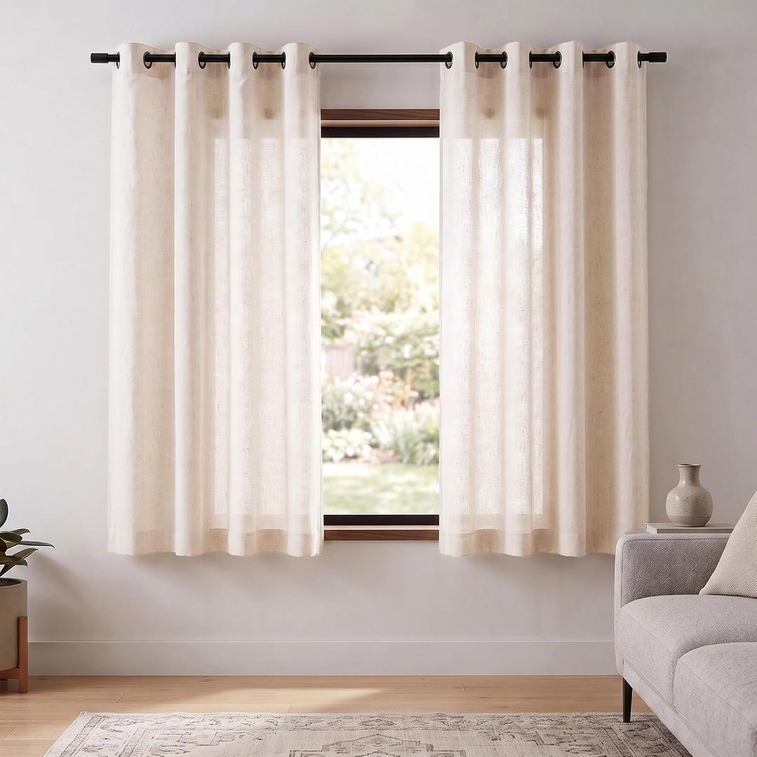 Linen Blended Sheer Curtains & Drapes - 63 Inches 2 Panels Set | Light Filtering & Semi-Sheer Privacy Protection, Grommet Top, Fits Living Room and Bedroom, 54 Inches Wide, Natural Linen