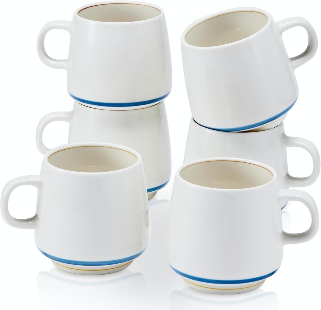 11 Ounce Porcelain Coffee Mugs Set of 6 with Handle Perfect for Coffee, Tea, Milk, Chocolate and Latte, Ceramic Coffee Cups Set for Man and Woman (Cozy Blue)