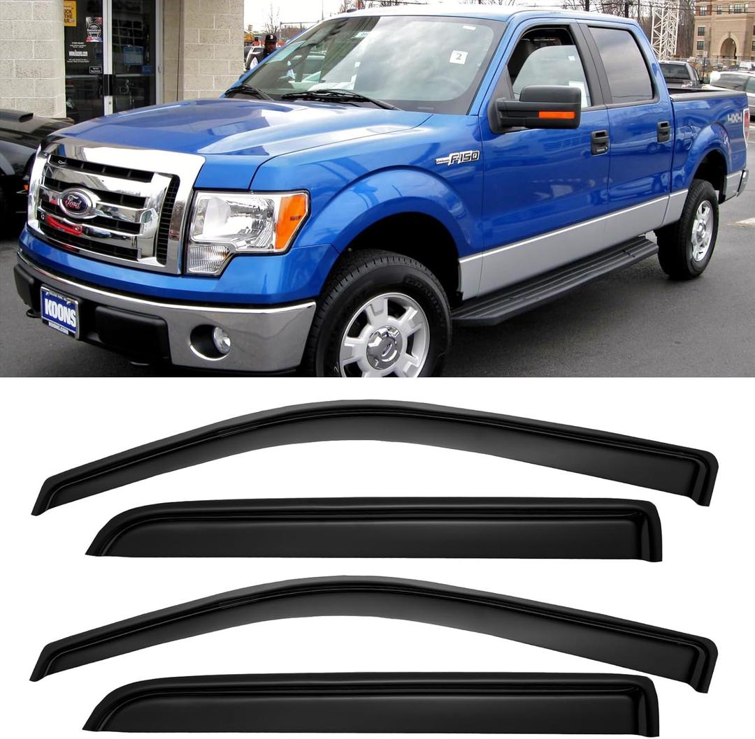Window Rain Guards for 2009-2014 Ford F150 SuperCrew Cab, Window Vent Wind Deflectors Visors Shades for 09-14 F-150 Crew Cab