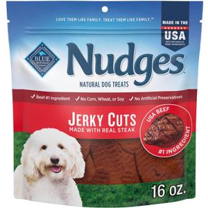 Blue Buffalo Nudges Jerky Cuts Dog Treats, Made in the USA with Natural Ingredients, Steak, 16-Oz Bag, BB Date 02/18/2027