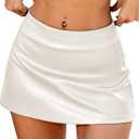 ELLEVEN Low Rise Mini Leather Skirt with Shorts Womens High Stretchy Sexy Micro Skort (M)