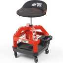 Rolling Shop Stool for Garage with Casters, DO02-Adjustable Height 360 Swivel Shop Seat with Tool Tray Storage, 330 LBS Capacity Padded Mechanic Stool, Red