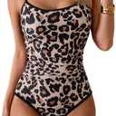 Eomenie Women's One Piece Swimsuit Tummy Control Slimming Bathing Suit Color Block Spaghetti Strap 1 Piece Swimsuit Swimwear, Leopard, XL