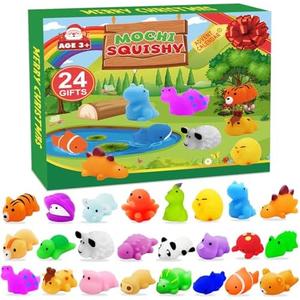 2025 Mochi Advent Calendar, 24 Days Christmas Countdown Calendar Mochi Squishy Stress Relief Toys for Kids Girls Boys Teens Toddlers Christmas Party Favors Gifts