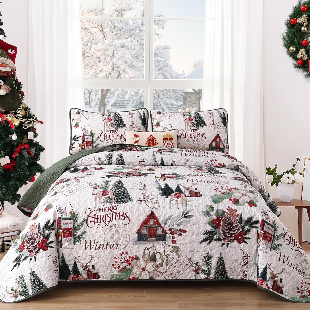Christmas Themed Queen Comforter and 2 Pillowcases