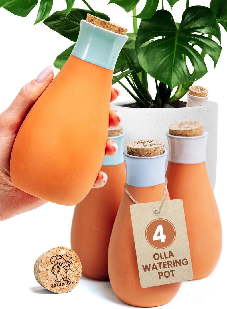 4 Pcs Ollas Terracotta Watering Pots Large - 14 Oz Terracotta Self Watering Globes for 1-Week Easy to Refill - Clay Garden Olla Pots Plant Waterers While On Vacation Outdoor & Indoor [4, Multicolor]
