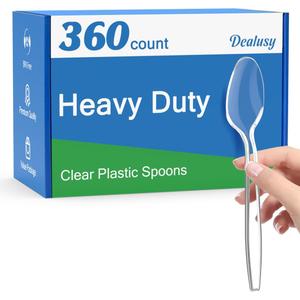 Dealusy 360 Count Clear Plastic Spoons Disposable, BPA-Free, Heat Resistant, Solid and Durable Disposable Spoons Heavy Duty Bulk, Premium Spoons plastic disposable for Party Supply