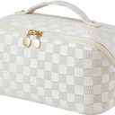 EACHY Travel Makeup Bag,Large Capacity Cosmetic Bags for Women,Waterproof Portable Pouch Open Flat Toiletry Bag Pattern Makeup Bag (BC-White)