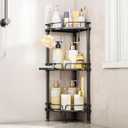 Consumest Corner Shower Caddy Stand - 3 Tier Shower Organizer with Soap Holder, Tall Floor Corner Shelves Standing with Adjustable Feet & 4 Hooks, Storage Rack for Bathroom Black