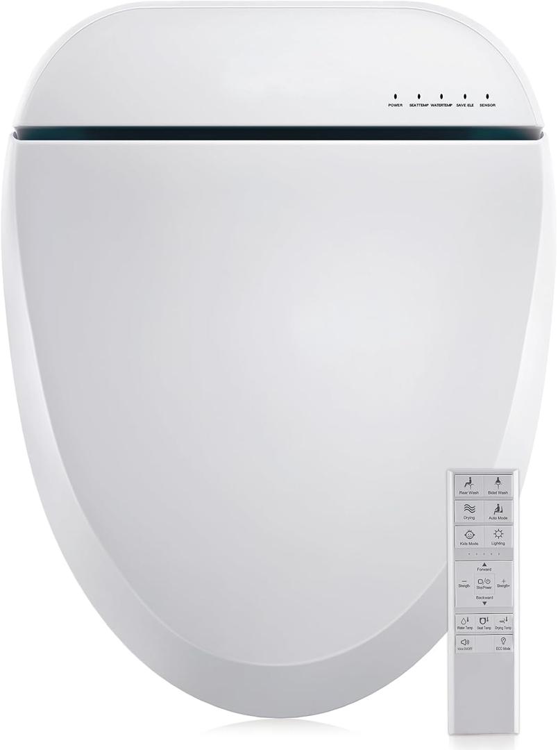 Bidet Toilet Seat, Smart Unlimited Warm Water, Electronic Heated Toilet Seat with Remote Control, Turbo Wash, Dryer, Rear and Front Wash, Slow Closes, Night Light, White, 102S-W Bidet Toilet Seat, Smart Unlimited Warm Water, Electronic Heated Toilet Seat with Remote Control, Turbo Wash, Dryer, Rear and Front Wash, Slow Closes, Night Light, White, 102S-W
