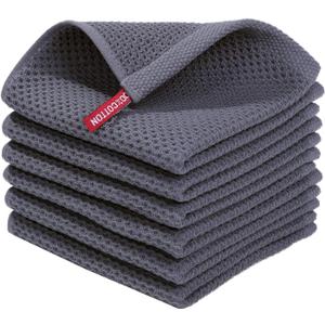 Homaxy 100% Cotton Waffle Weave Kitchen Dish Cloths, Ultra Soft Absorbent Quick Drying Dish Towels, 12 x 12 Inches, 6-Pack, Dark Grey (Dark Grey)