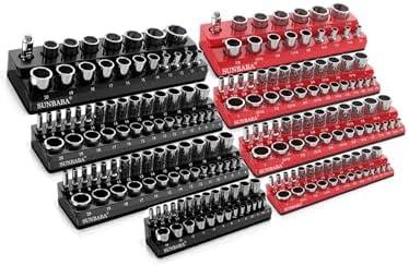 SUNBABA 8-Piece Magnetic Socket Organizer Set,1/2", 1/4" and 3/8" SAE & Metric Deep & Shallow Socket Holder Kit, Socket Trays, holds 197Pcs Sockets (sockets not included)
