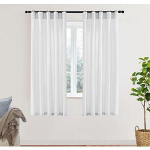 XTMYI White Sheer Curtains 64 Inches Long for Bedroom Living Room Dining Room,Linen Cotton Privacy Curtains for Kitchen Bathroom,40x64 Inch Length 2 Panels Set