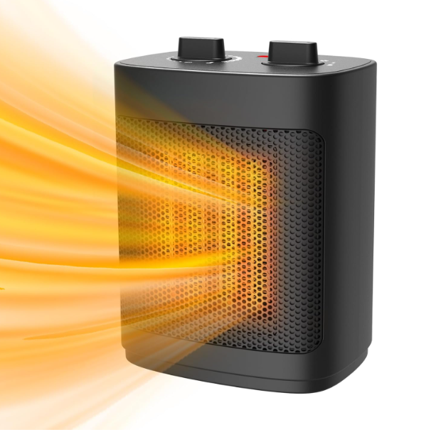 WeWarm Electric Fan Forced Ceramic Heater 6.5 IN W × 4.9 IN D × 9.0 IN H 
Small Space Heater, 1500W Portable Heaters for Indoor Use with Thermostat, PTC Ceramic Desk Heater for Office, Fan Only Electric Heater for Room Home Bedroom