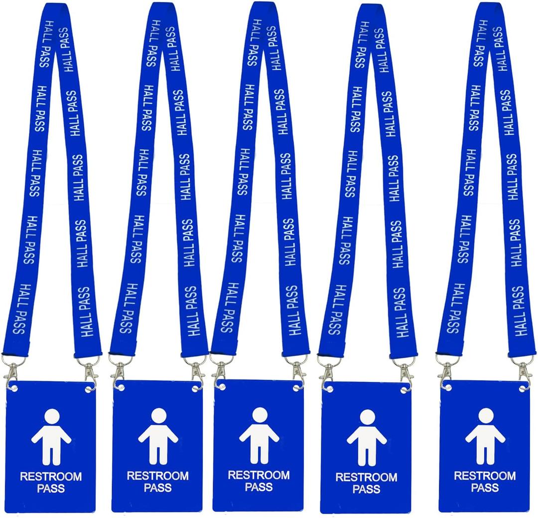 Hall Pass Lanyards with Large Card Passes, Unbreakable School Classroom Passes Set for Teacher Parents (Blue)