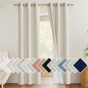 NICETOWN Farmhouse Style 100% Blackout Natural Linen Curtains 90 inches Length, 2 Panels, 42" W, Room Cooling Window Draperies with Thermal Insulated Liners for Dining Room