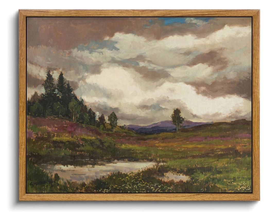 KISSFOX Framed Wall Art Vintage Wall Decor Hills Pond Clouds Canvas Art Landscape Pictures Countryside Paintings Impressionist Artwork Scenery Prints For Living Room Bedroom
