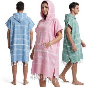 Twistover 3 Pcs Large Turkish Towel Poncho Cotton Surf Poncho 47 x 71 Inch Hooded Changing Towels Wearable Beach Towel Swim Robe with Pocket for Adult Men Women Summer Beach Pool (Blue, Mint, Pink)