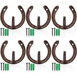 ZAVOOS 6 Pack Cast Iron Wall Hooks, Vintage Heavy Duty Wall Mounted Horseshoe Hanger, Multiuse Coat Hook Farmhouse Decor for Hanging Hat Key Towel Bag
