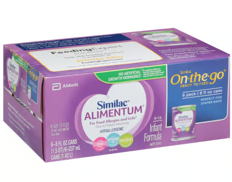 Similac Alimentum 0-12 Months Hypoallergenic Ready to Feed Infant Formula with Iron 6 - 8 fl oz Cans, Set Of 4; BB Nov. 1, 2026