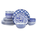 Selamica Ceramic Dinnerware Sets for 6, 18 Pieces Plates and Bowls Set, Scratch Resistant Dishes Set, Dishwasher&Microwave Safe, Vintage Blue