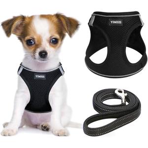 YIMEIS Dog Harness and Leash Set, No Pull Soft Mesh Pet Harness, Reflective Adjustable Puppy Vest for Small Medium Large Dogs, Cats (Black, X-Small (Pack of 1))