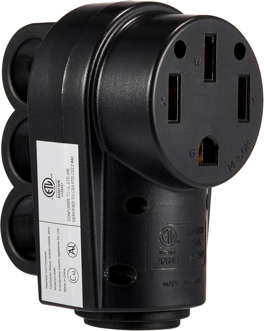 50 Amp RV Female Plug, NEMA 14-50R 125/250 Volt Heavy Duty Replacement Receptacle with Ergonomic Handles for RV, EV, Generator Cord, ETL Listed