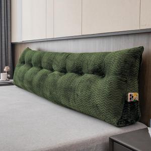 Large Bolster Triangular Headboard Wedge Backrest Positioning Support Bed Rest Reading Pillows Headboard Wedge Pillows for Day Bed with Removable Cover (King (76x8x20 Inches), Green)
