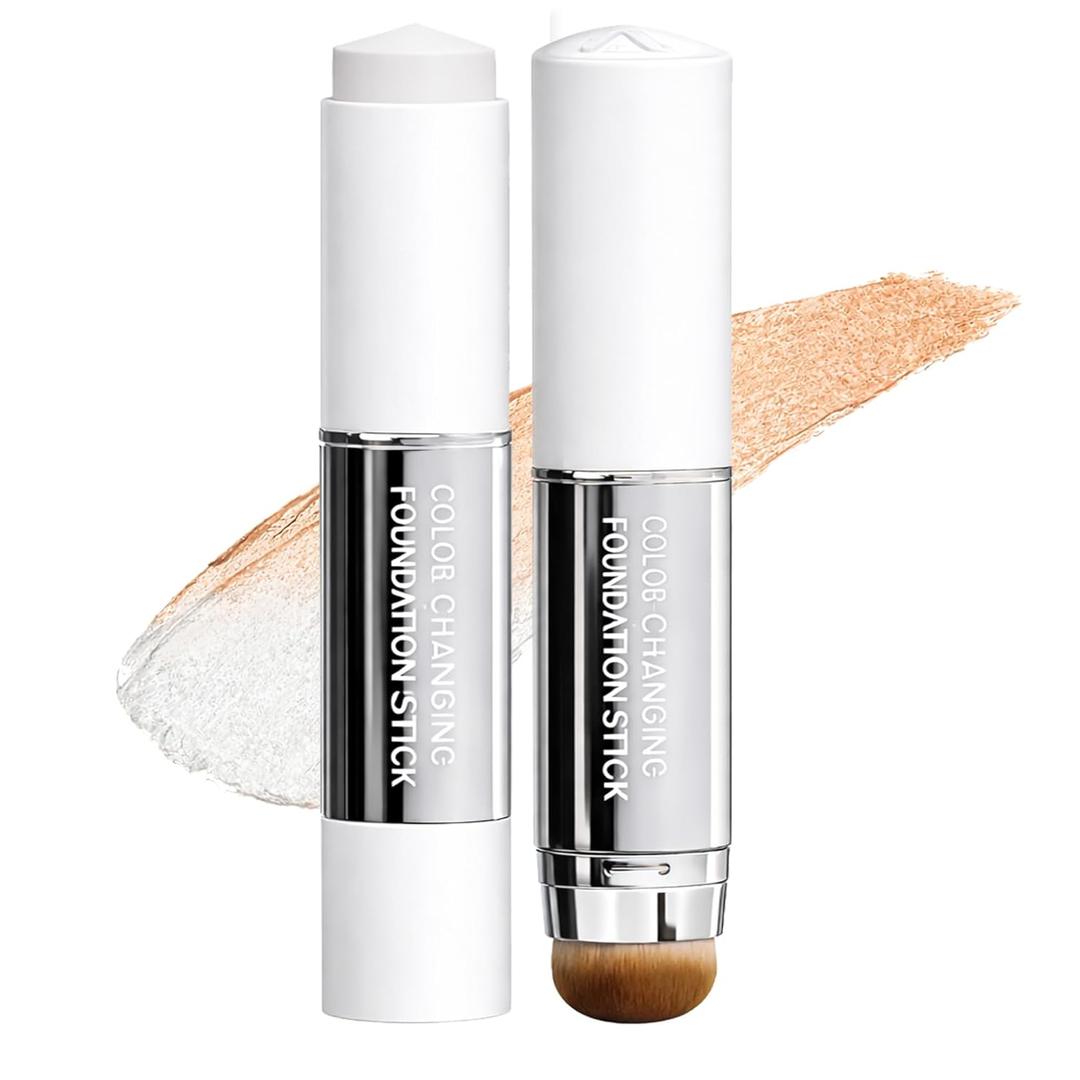 Korean Color Changing Foundation Stick,Cream Stick V White Color-Changing Foundation Stick, 3-in-1 Color Changing White Foundation Stick, Medium to Full Coverage