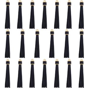 HOVEOX 20 Pieces 3.9 inch Faux Leather Tassel Bulk Keychain Tassels Artificial Leather Tassel Keychain Charms Bulk Leather Tassels for Jewelry Making and Craft (Black)