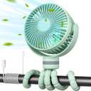 Momcozy 8000mAh Portable Stroller Fan, 27H Ultra-long Battery Life Detachable 4 Speed 360°Rotate LED Night Light with 2 Modes, USB Rechargeable Handheld Cooling Fan for Travel/Car Seat/Bedroom (Green)