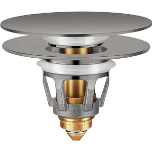 Universal Bathroom Sink Stopper with Hair Catcher, for 1.04-1.97 Inch Drain Hole, Spring Core Bathtub Drain Cover, Pop Up Sink Plug Basin Drain Strainer, Large Lid Gray