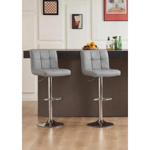 DUMOS Bar Stools Set of 2, 24 inch Counter Height Bar Stools, Upholstered Modern Kitchen Barstools with Metal Base, PU Leather Saddle Stools for Kitchen Island, Grey