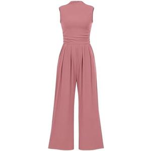 PRETTYGARDEN Womens Summer Jumpsuits Dressy Casual One Piece Outfits Sleeveless Mock Neck Wide Leg Pants Rompers with Pockets XL